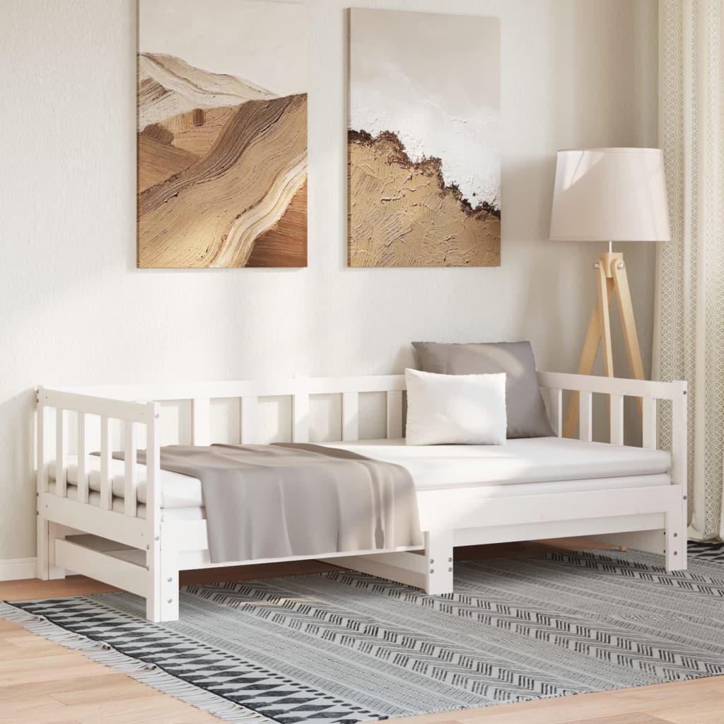 Day Bed with Trundle without Mattress White 90x190 cm Single Solid Wood