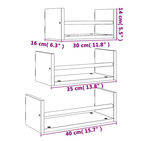3 Piece Wall Shelf Set With Bars Engineered Wood