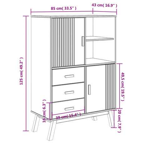 Highboard Olden 85X43X125 Cm Solid Wood Pine
