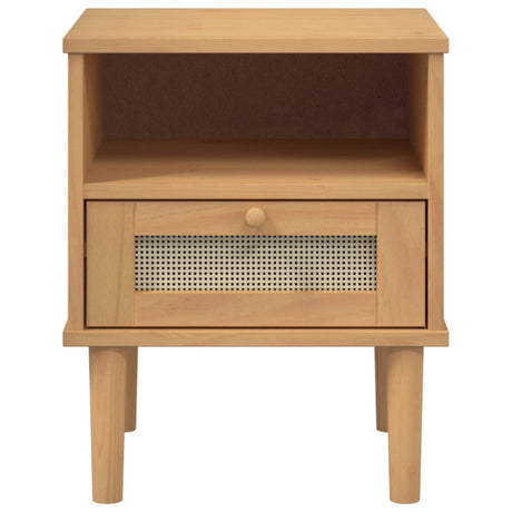 Bedside Cabinet Senja Rattan Look 40X35X48 Cm Solid Wood Pine