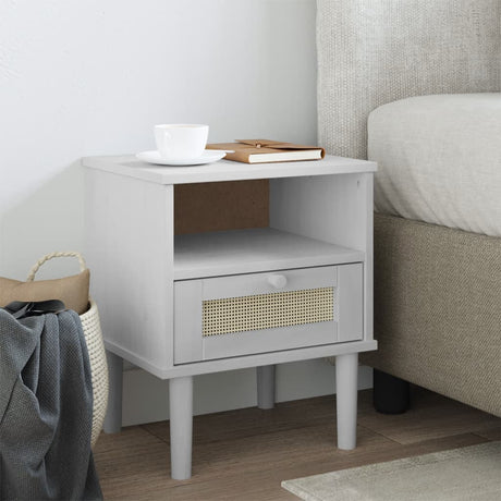 Bedside Cabinet Senja Rattan Look 40X35X48 Cm Solid Wood Pine