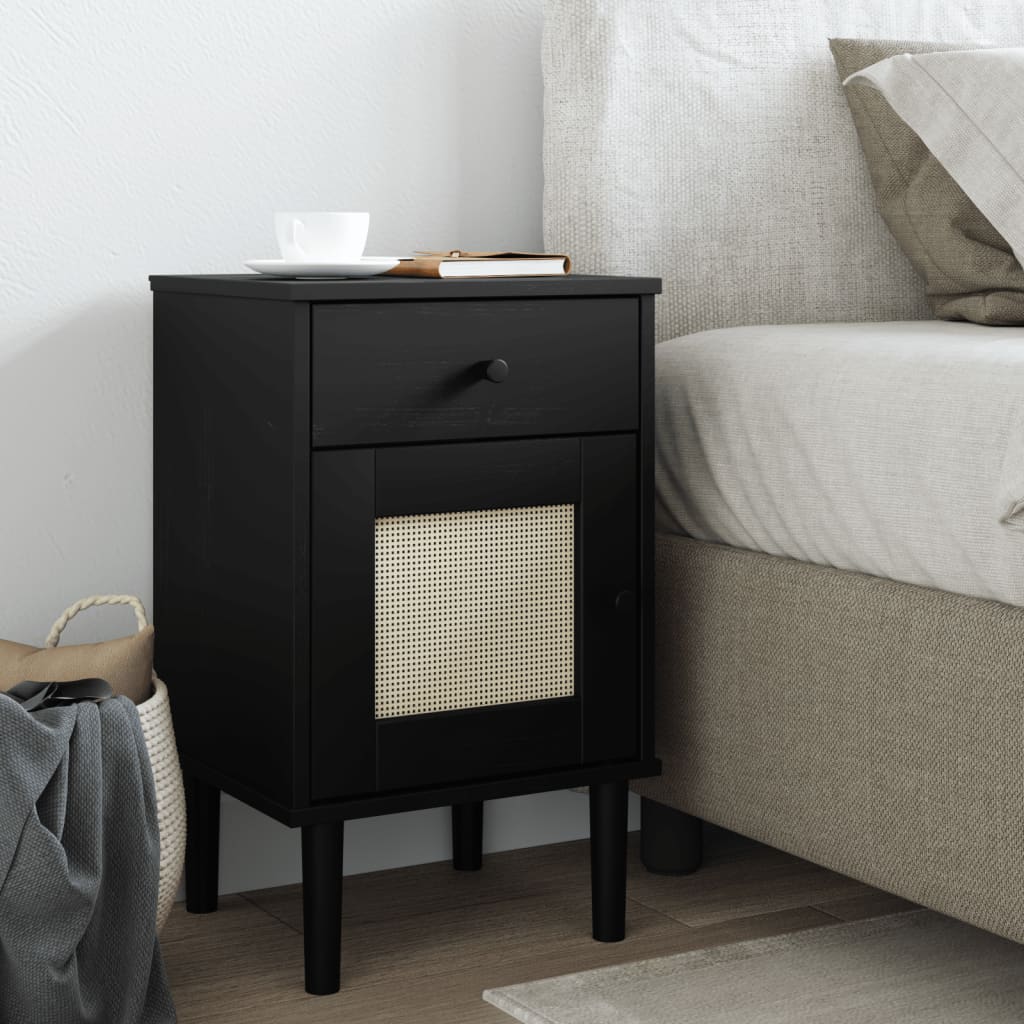 Bedside Cabinet Senja Rattan Look 40X35X65 Cm Solid Wood Pine