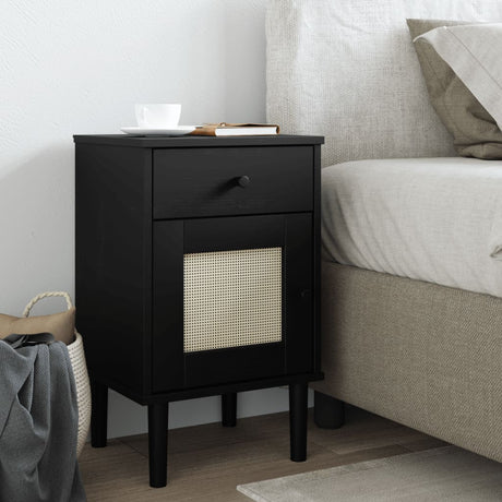 Bedside Cabinet Senja Rattan Look 40X35X65 Cm Solid Wood Pine