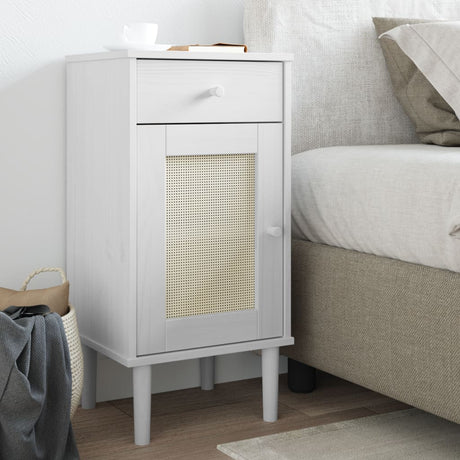 Bedside Cabinet Senja Rattan Look 40X35X80 Cm Solid Wood Pine