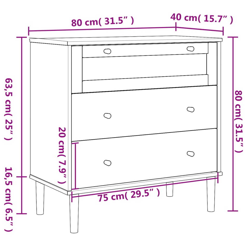 Drawer Cabinet Senja Rattan Look 80X40X80 Cm Solid Wood Pine