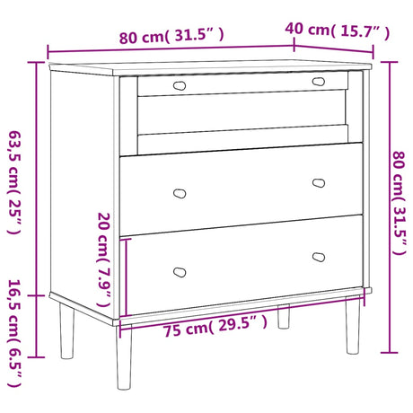 Drawer Cabinet Senja Rattan Look 80X40X80 Cm Solid Wood Pine