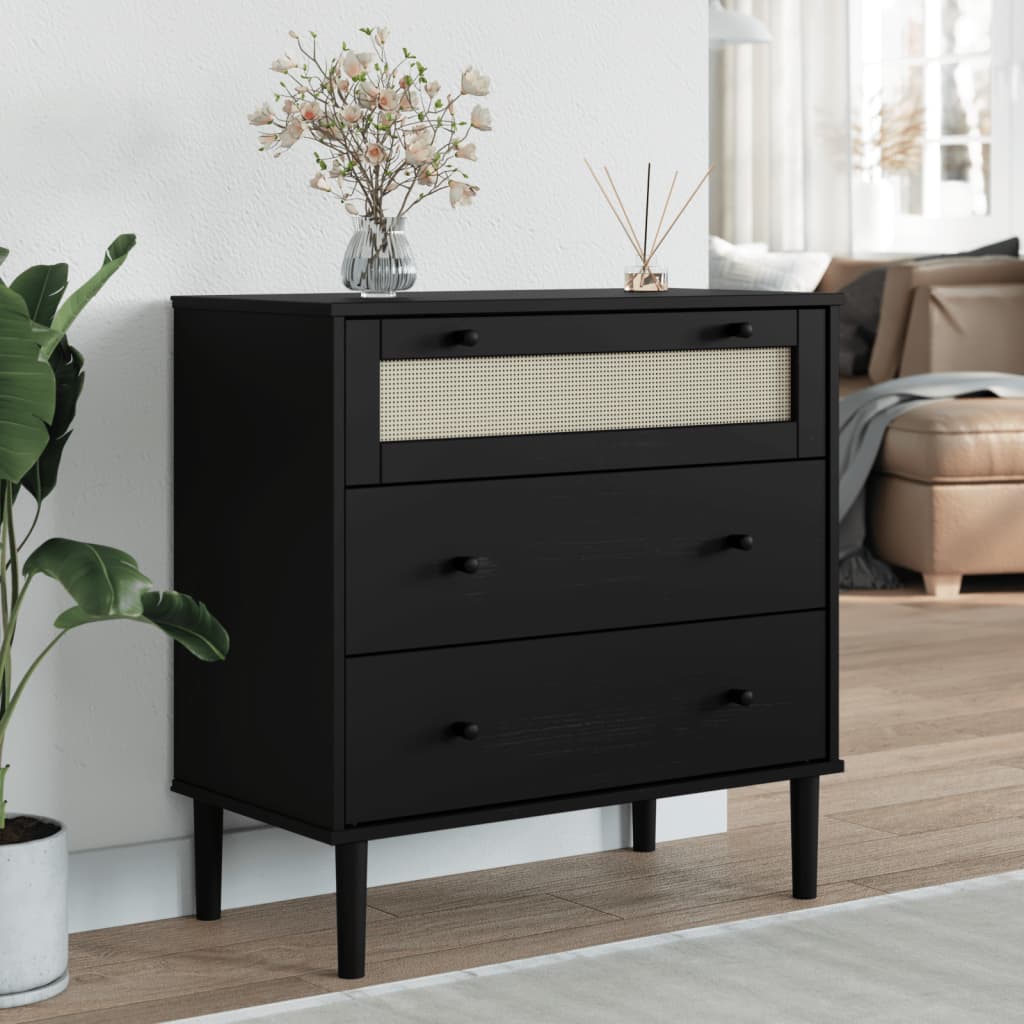 Drawer Cabinet Senja Rattan Look 80X40X80 Cm Solid Wood Pine