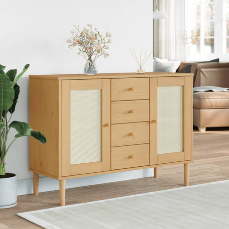 Sideboard Senja Rattan Look 112X40X80 Cm Solid Wood Pine