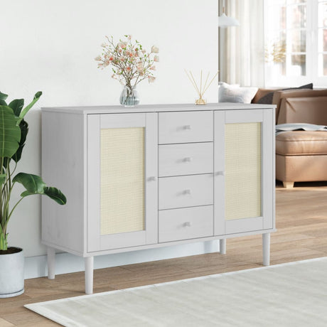 Sideboard Senja Rattan Look 112X40X80 Cm Solid Wood Pine