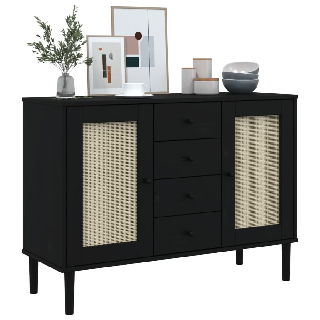 Sideboard Senja Rattan Look 112X40X80 Cm Solid Wood Pine