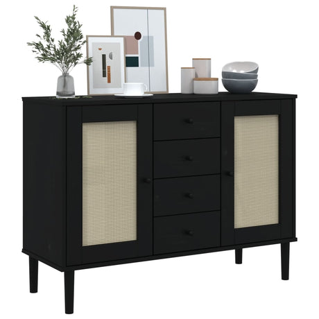 Sideboard Senja Rattan Look 112X40X80 Cm Solid Wood Pine