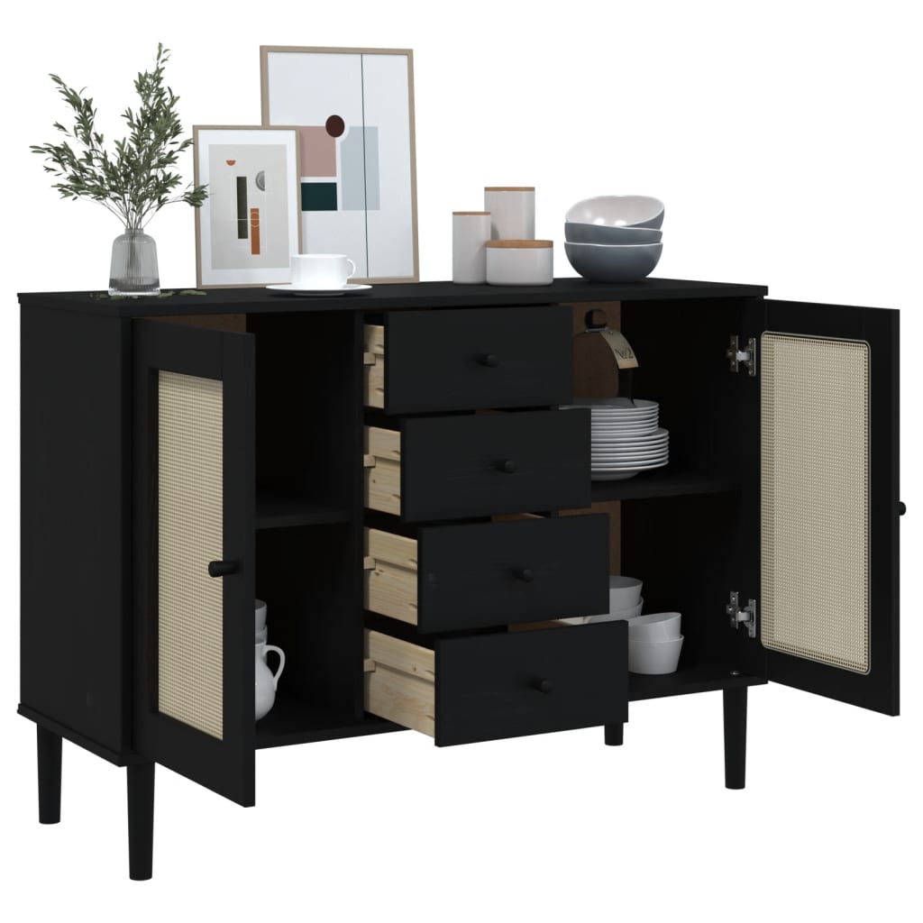 Sideboard Senja Rattan Look 112X40X80 Cm Solid Wood Pine