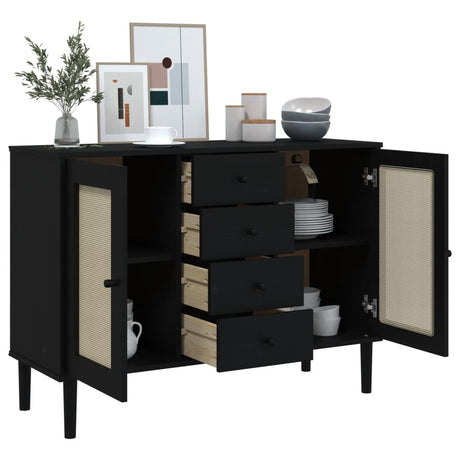 Sideboard Senja Rattan Look 112X40X80 Cm Solid Wood Pine