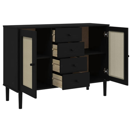 Sideboard Senja Rattan Look 112X40X80 Cm Solid Wood Pine