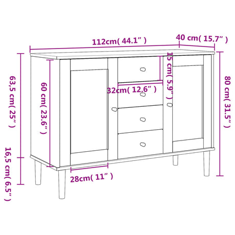 Sideboard Senja Rattan Look 112X40X80 Cm Solid Wood Pine