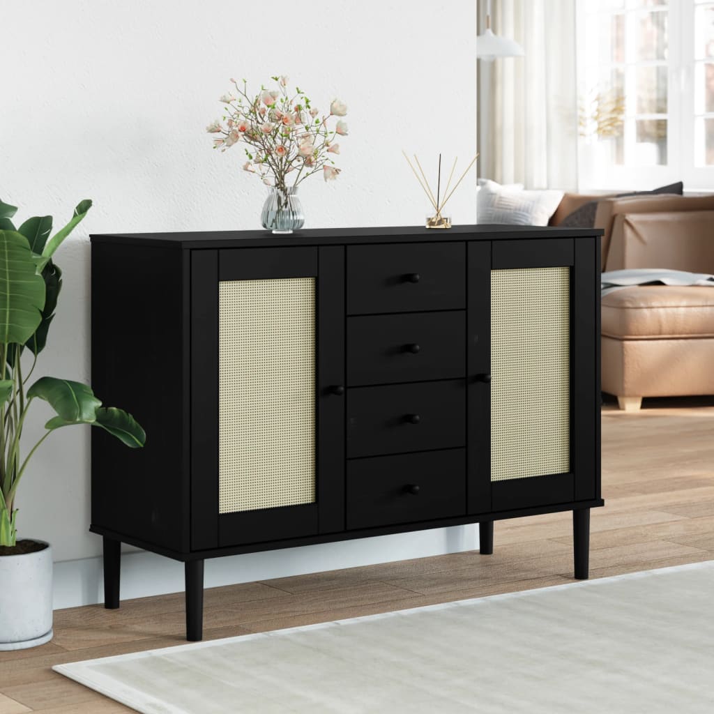 Sideboard Senja Rattan Look 112X40X80 Cm Solid Wood Pine