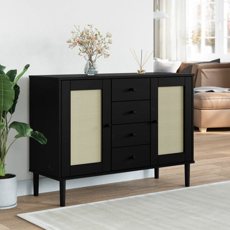 Sideboard Senja Rattan Look 112X40X80 Cm Solid Wood Pine