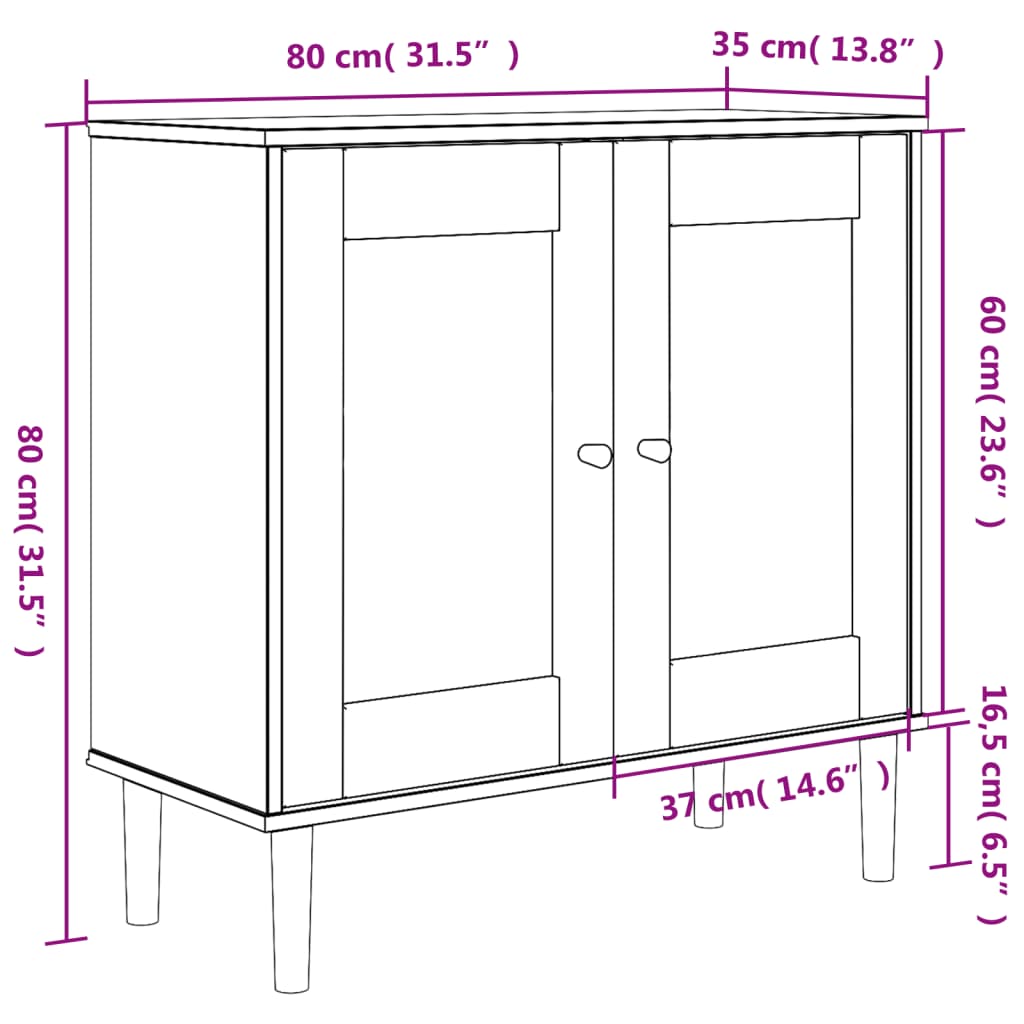 Sideboard Senja Rattan Look 80X35X80 Cm Solid Wood Pine