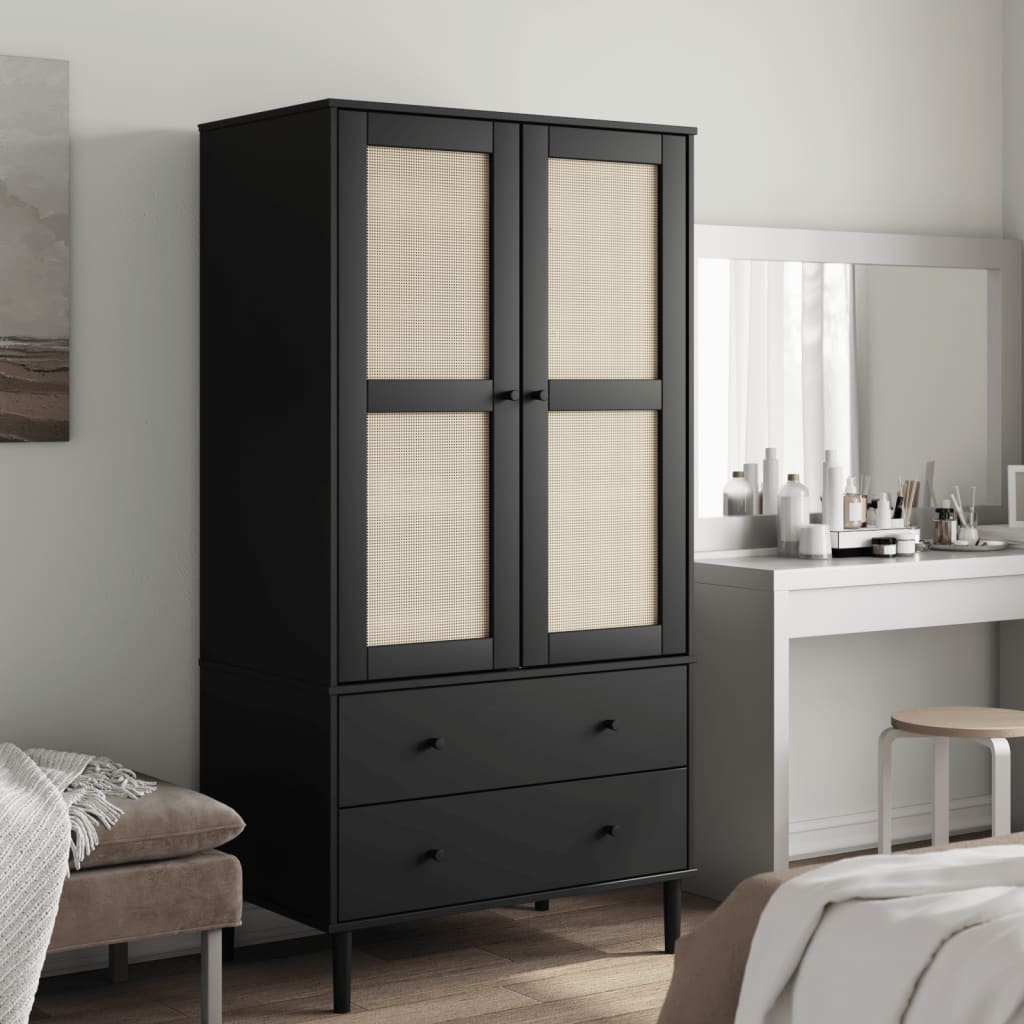 Wardrobe Senja Rattan Look 90X55X175 Cm Solid Wood Pine