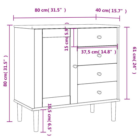 Sideboard Senja Rattan Look 80X40X80 Cm Solid Wood Pine