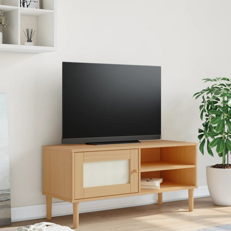 Tv Cabinet Senja Rattan Look 106X40X49Cm Solid Wood Pine