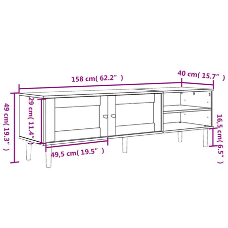 Tv Cabinet Senja Rattan Look 158X40X49Cm Solid Wood Pine