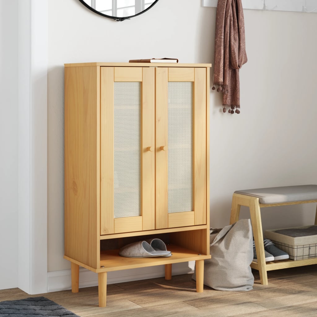 Shoe Cabinet Senja Rattan Look 59.5X35X107 Cm Solid Wood