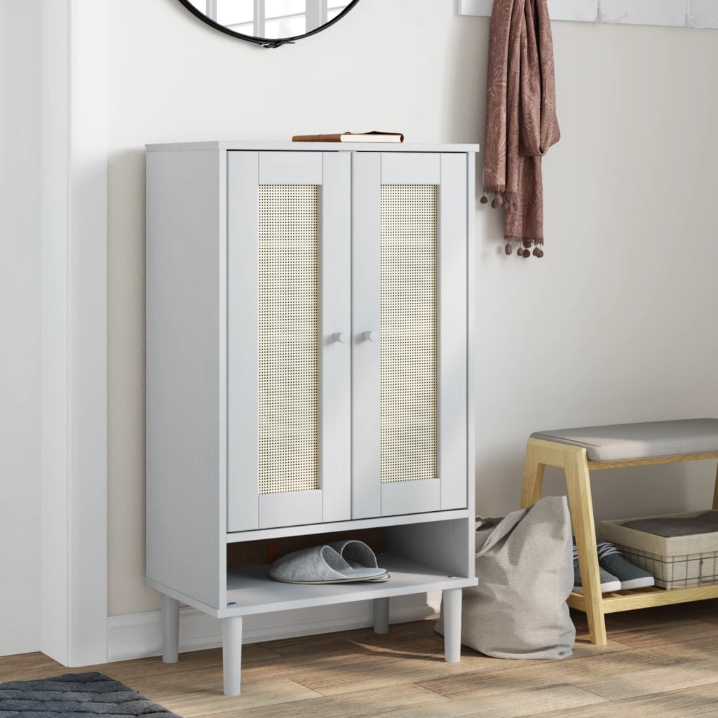 Shoe Cabinet Senja Rattan Look 59.5X35X107 Cm Solid Wood