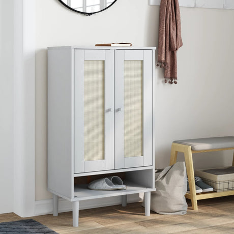 Shoe Cabinet Senja Rattan Look 59.5X35X107 Cm Solid Wood