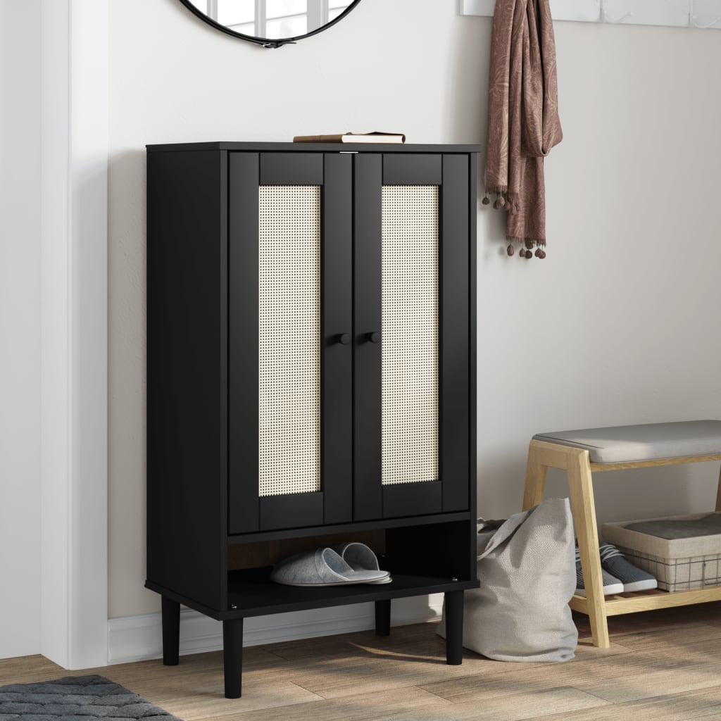 Shoe Cabinet Senja Rattan Look 59.5X35X107 Cm Solid Wood
