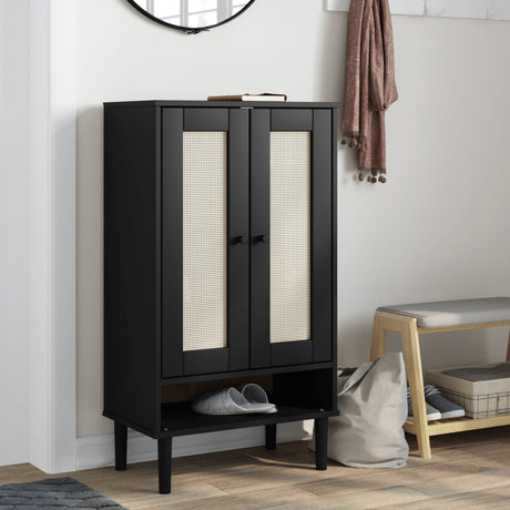 Shoe Cabinet Senja Rattan Look 59.5X35X107 Cm Solid Wood