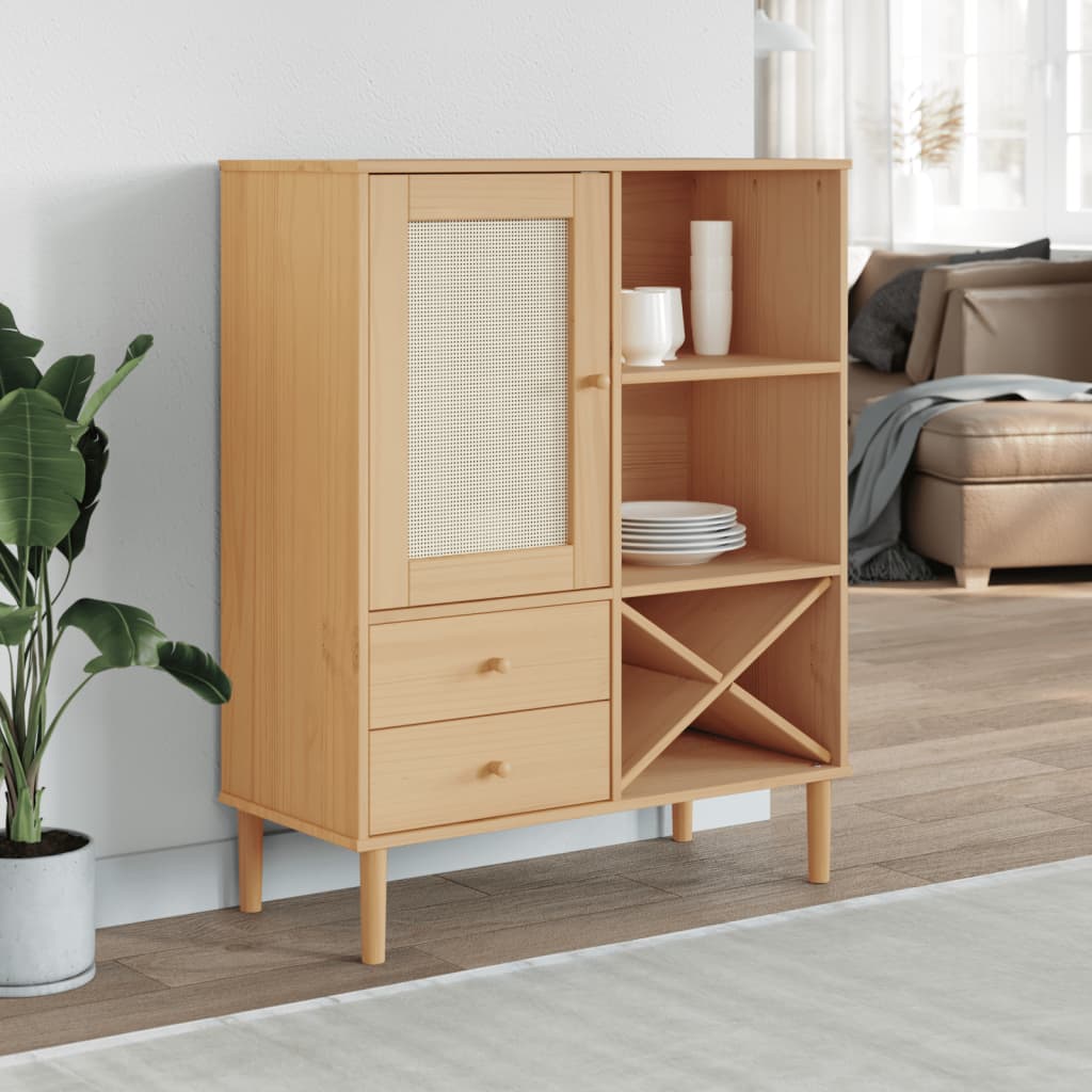 Highboard Senja Rattan Look 90X40X112Cm Solid Wood Pine