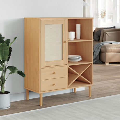 Highboard Senja Rattan Look 90X40X112Cm Solid Wood Pine