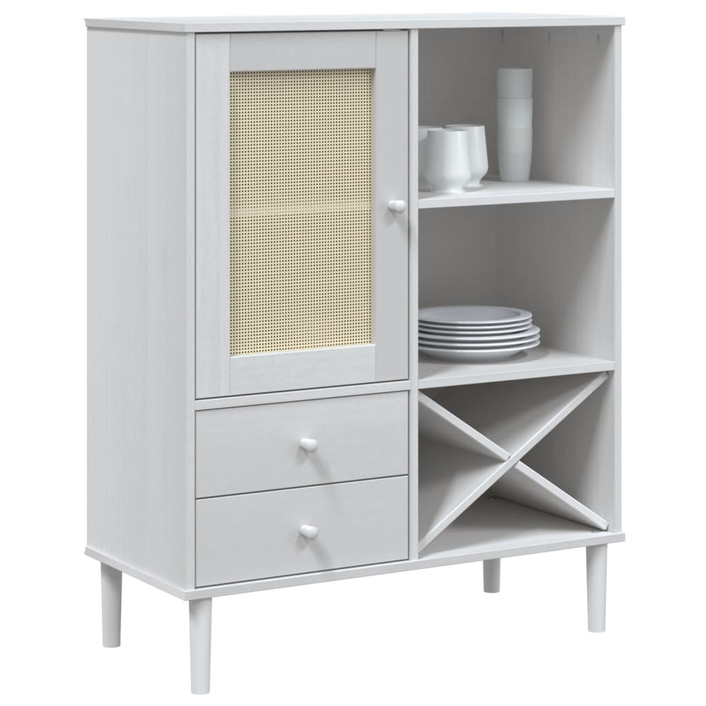 Highboard Senja Rattan Look 90X40X112Cm Solid Wood Pine