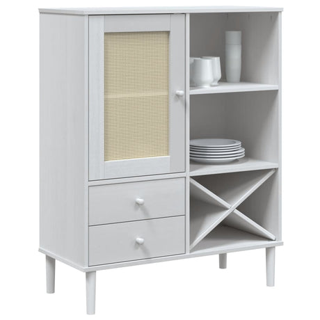 Highboard Senja Rattan Look 90X40X112Cm Solid Wood Pine