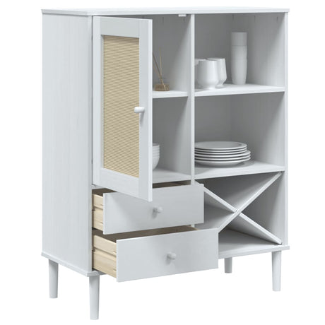 Highboard Senja Rattan Look 90X40X112Cm Solid Wood Pine