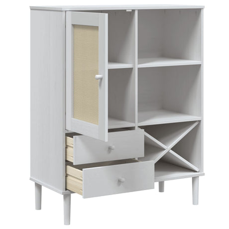 Highboard Senja Rattan Look 90X40X112Cm Solid Wood Pine