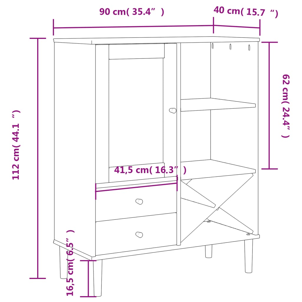 Highboard Senja Rattan Look 90X40X112Cm Solid Wood Pine