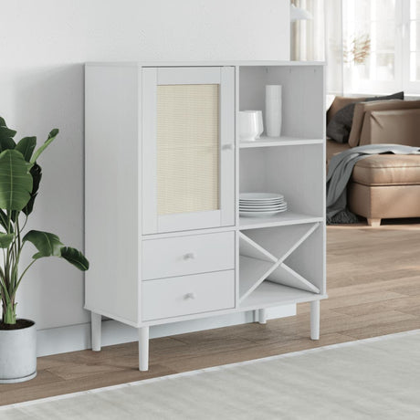 Highboard Senja Rattan Look 90X40X112Cm Solid Wood Pine