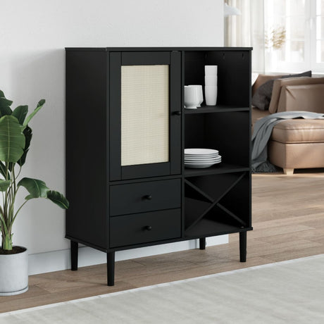 Highboard Senja Rattan Look 90X40X112Cm Solid Wood Pine