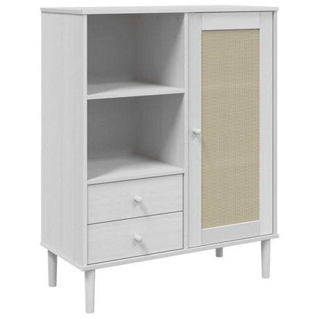 Highboard Senja Rattan Look 90X40X112 Cm Solid Wood Pine