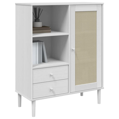 Highboard Senja Rattan Look 90X40X112 Cm Solid Wood Pine