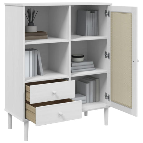 Highboard Senja Rattan Look 90X40X112 Cm Solid Wood Pine