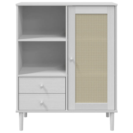 Highboard Senja Rattan Look 90X40X112 Cm Solid Wood Pine