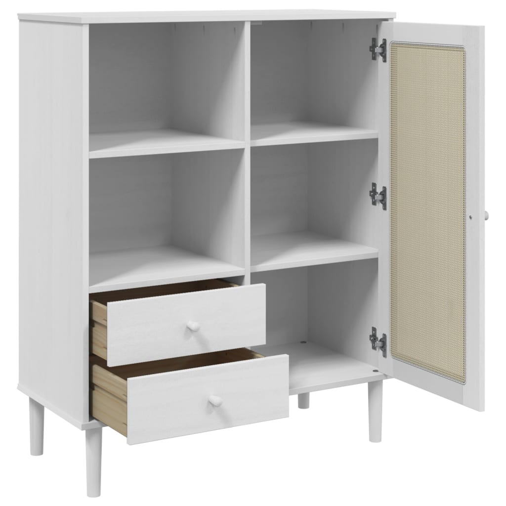 Highboard Senja Rattan Look 90X40X112 Cm Solid Wood Pine