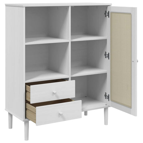 Highboard Senja Rattan Look 90X40X112 Cm Solid Wood Pine