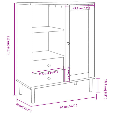Highboard Senja Rattan Look 90X40X112 Cm Solid Wood Pine