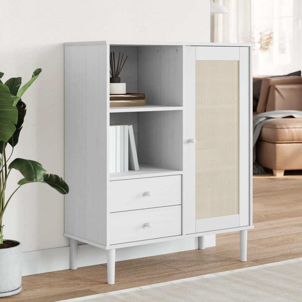 Highboard Senja Rattan Look 90X40X112 Cm Solid Wood Pine
