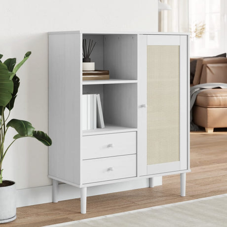 Highboard Senja Rattan Look 90X40X112 Cm Solid Wood Pine