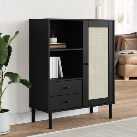 Highboard Senja Rattan Look 90X40X112 Cm Solid Wood Pine
